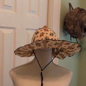 Novelty Sun Hat, Beige with Red and Blue Elephant Print